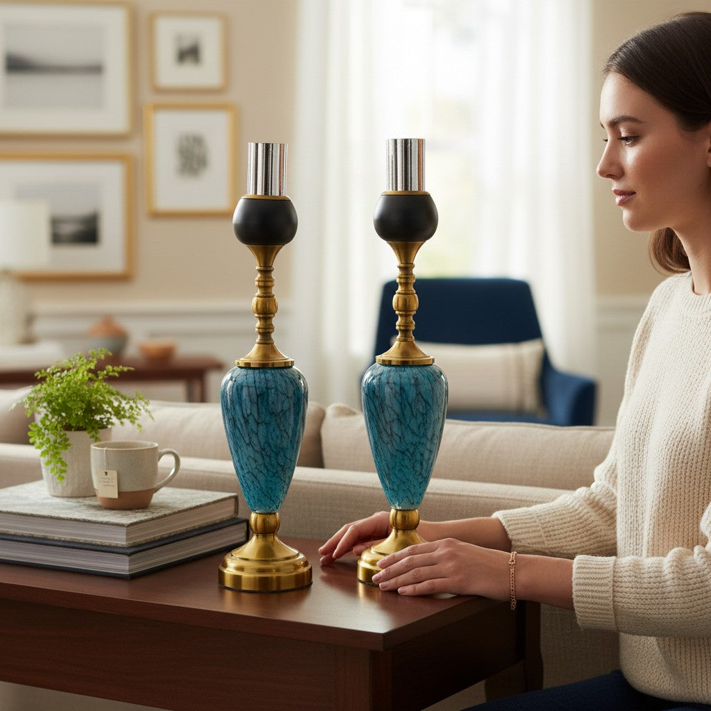 Azure Gold Ornate Candle Holder