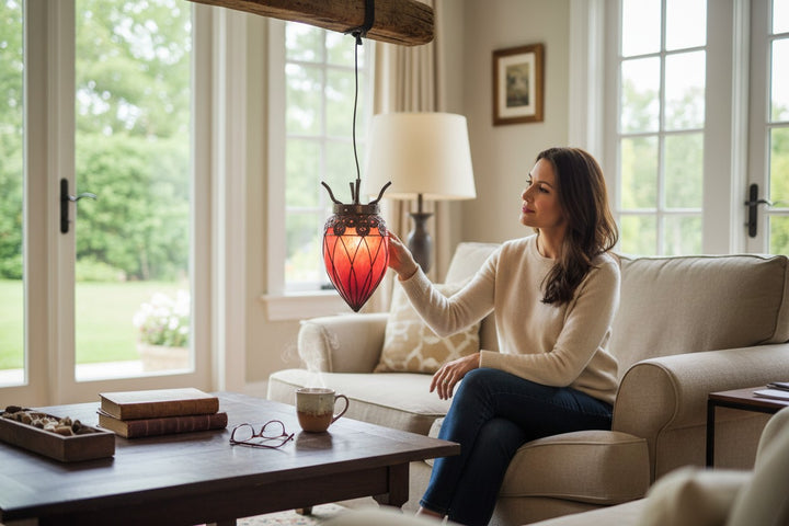 Ethereal Glow Blown Glass and Wrought Iron Lantern