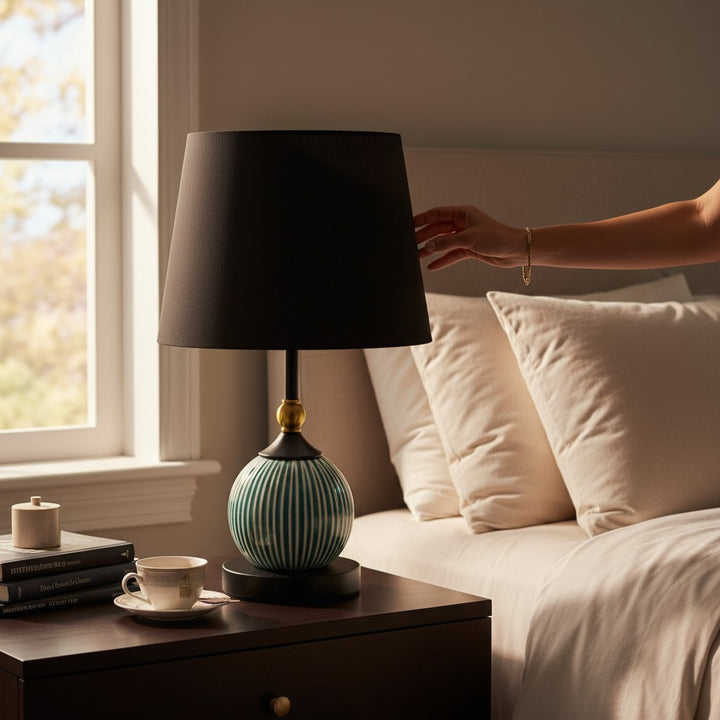 Striped Teal Ceramic Table Lamp