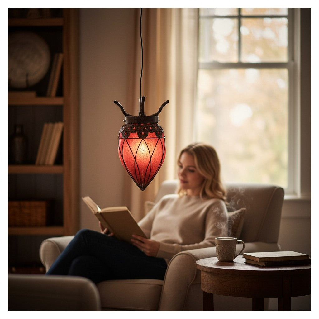 Ethereal Glow Blown Glass and Wrought Iron Lantern