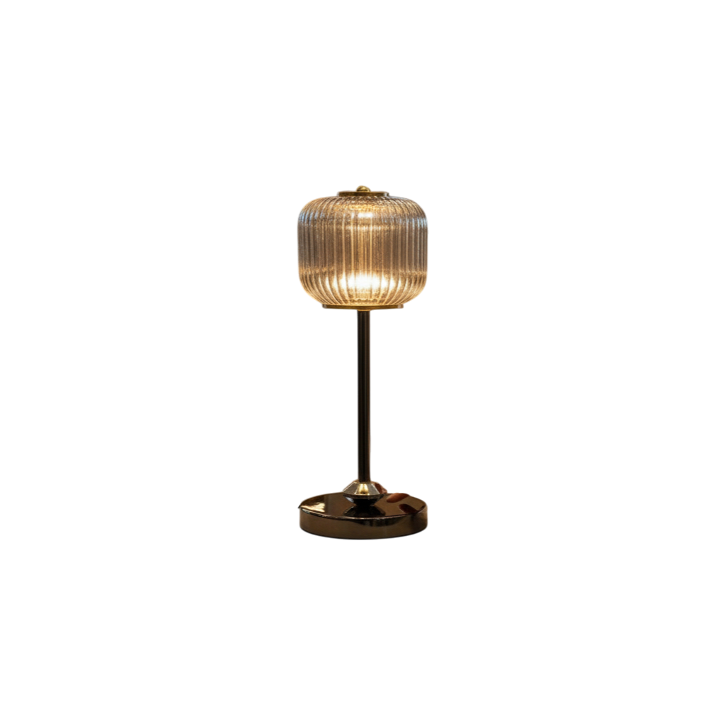 Celestia Modern Brass LED Table Lamp with Artistic Glass Top