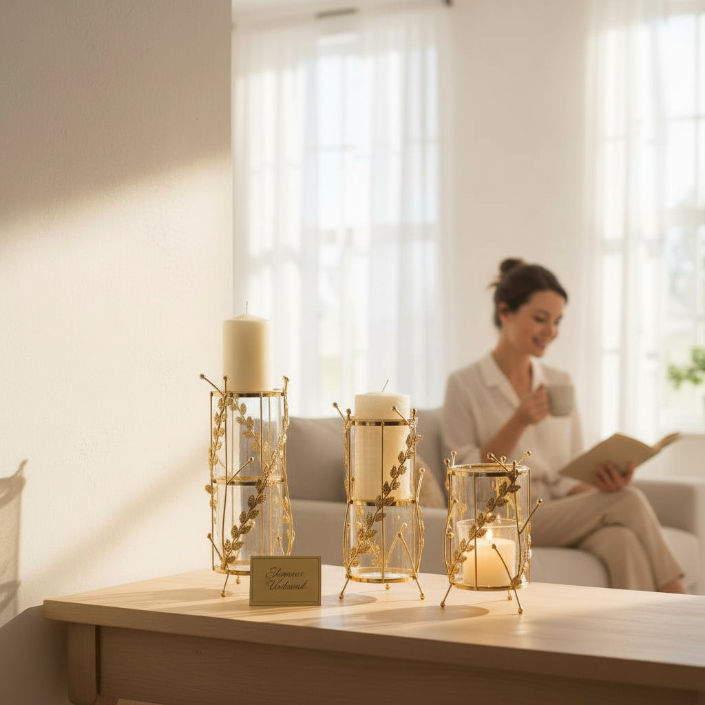 Golden Halo Geometric Candle Holders