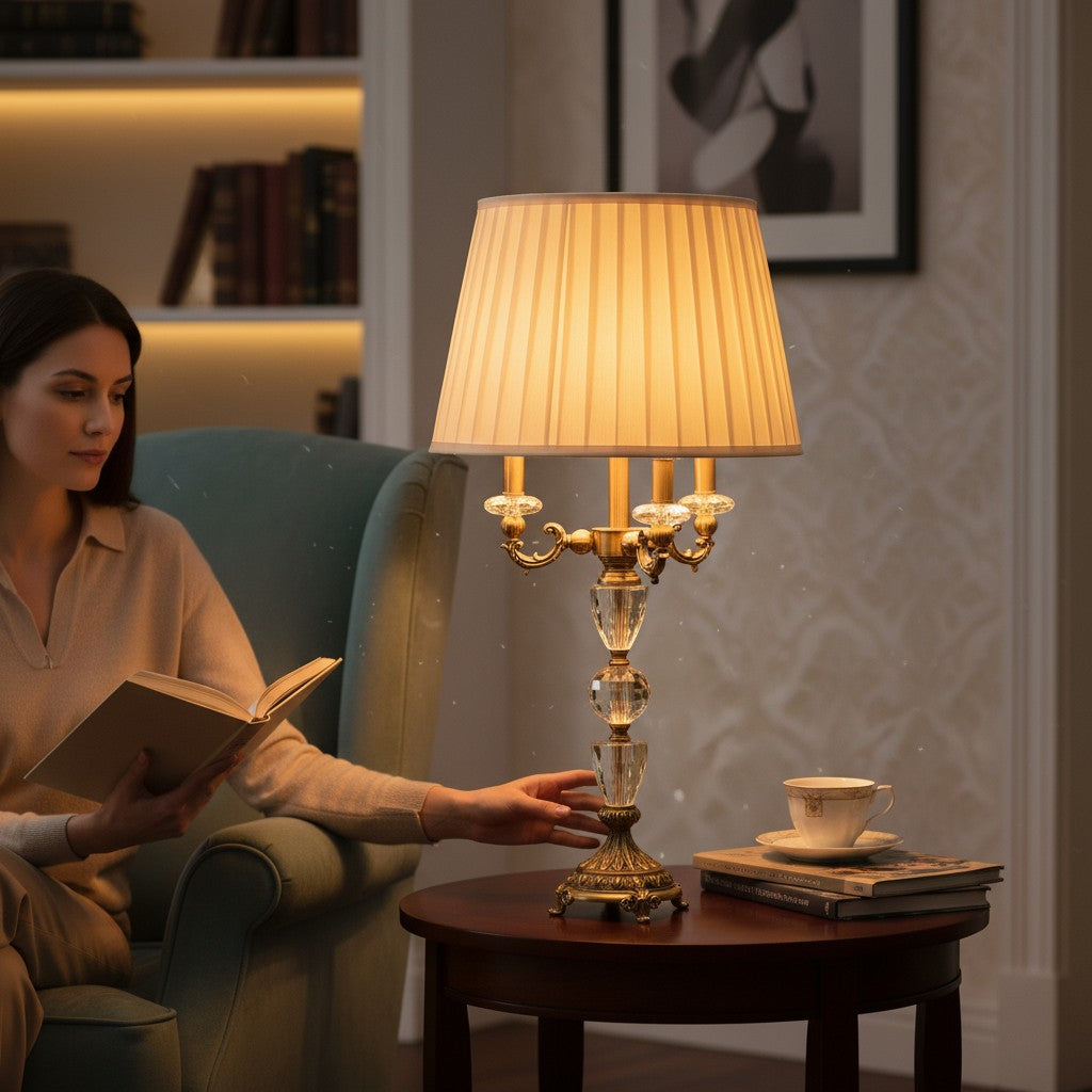 Opaline Luxe Brass & Crystal Table Lamp