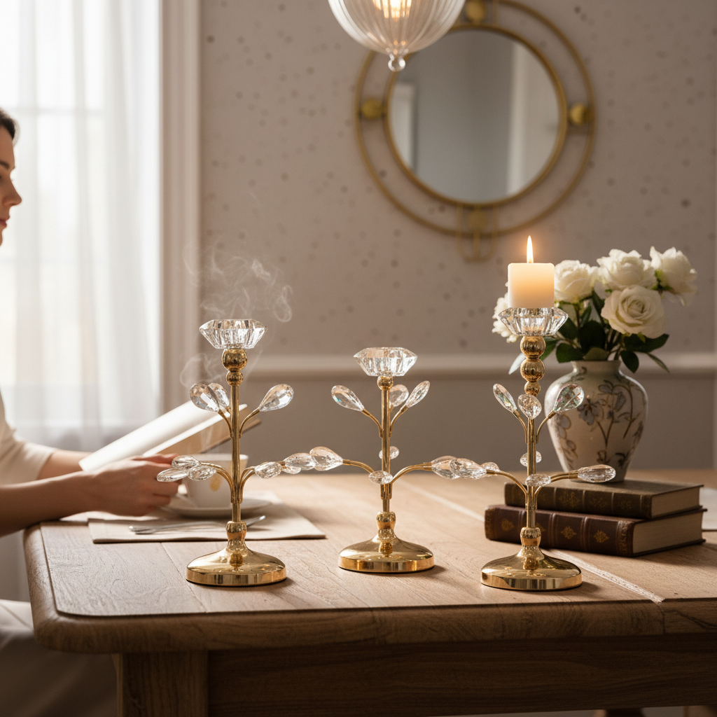 Celestial Glow Double Crystals Candle Stands