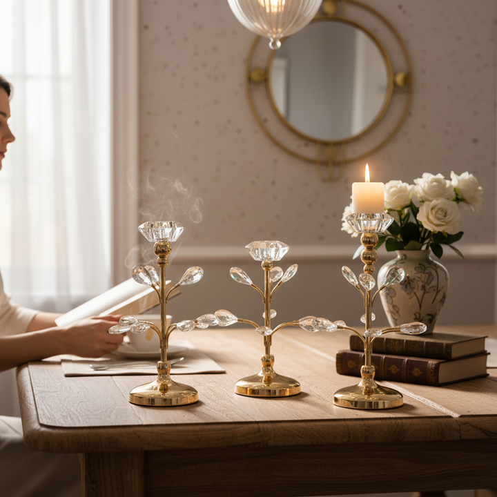 Celestial Glow Double Crystals Candle Stands