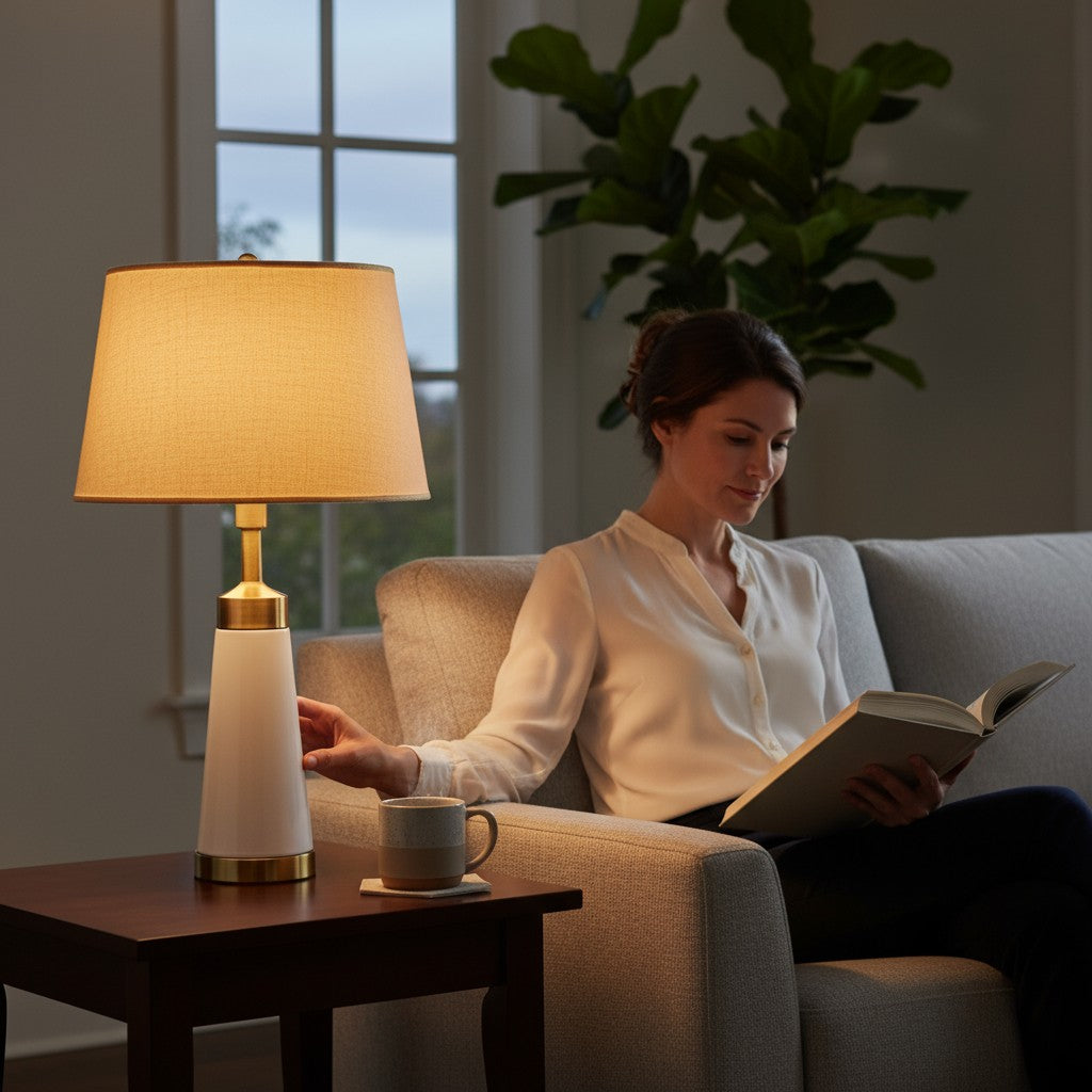 Cylindrical Metallic Side Table Lamp