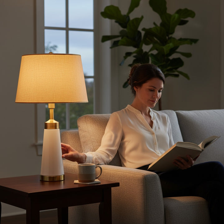 Cylindrical Metallic Side Table Lamp