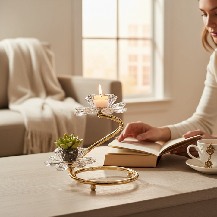 Celestia Crystal Lotus Metallic Candle Stand