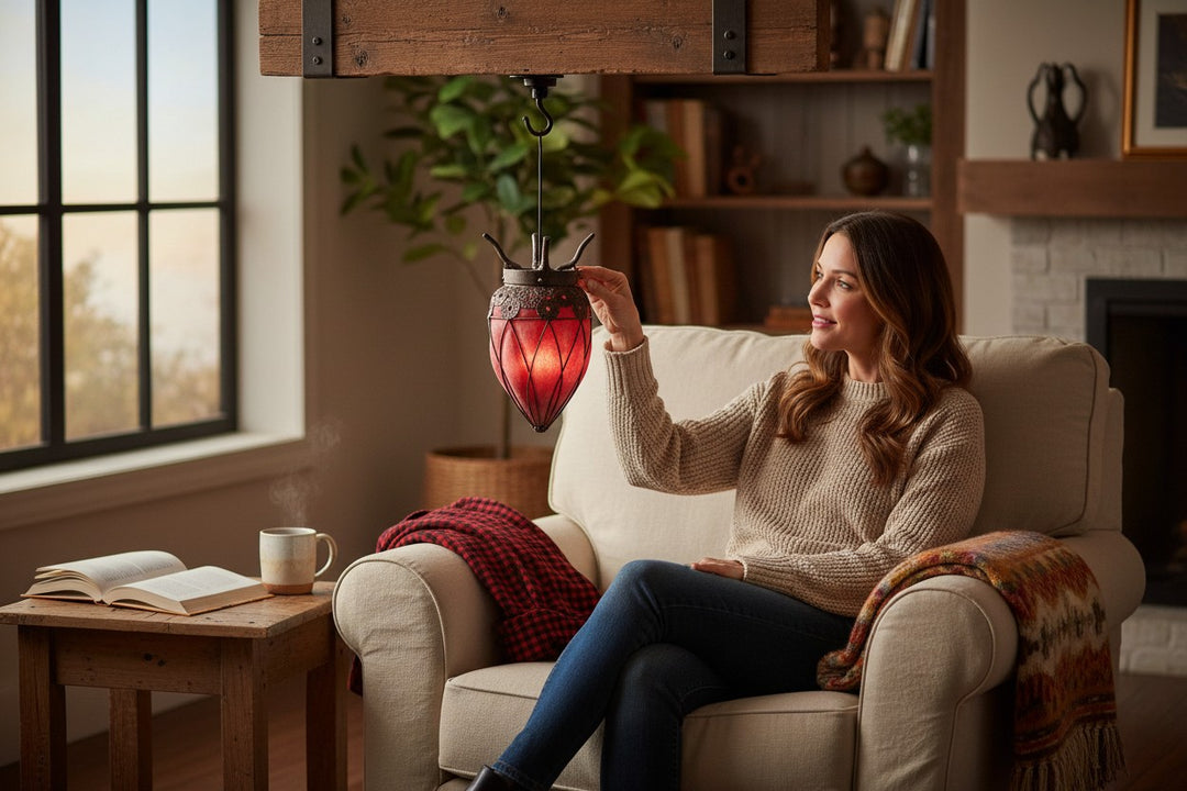 Ethereal Glow Blown Glass and Wrought Iron Lantern