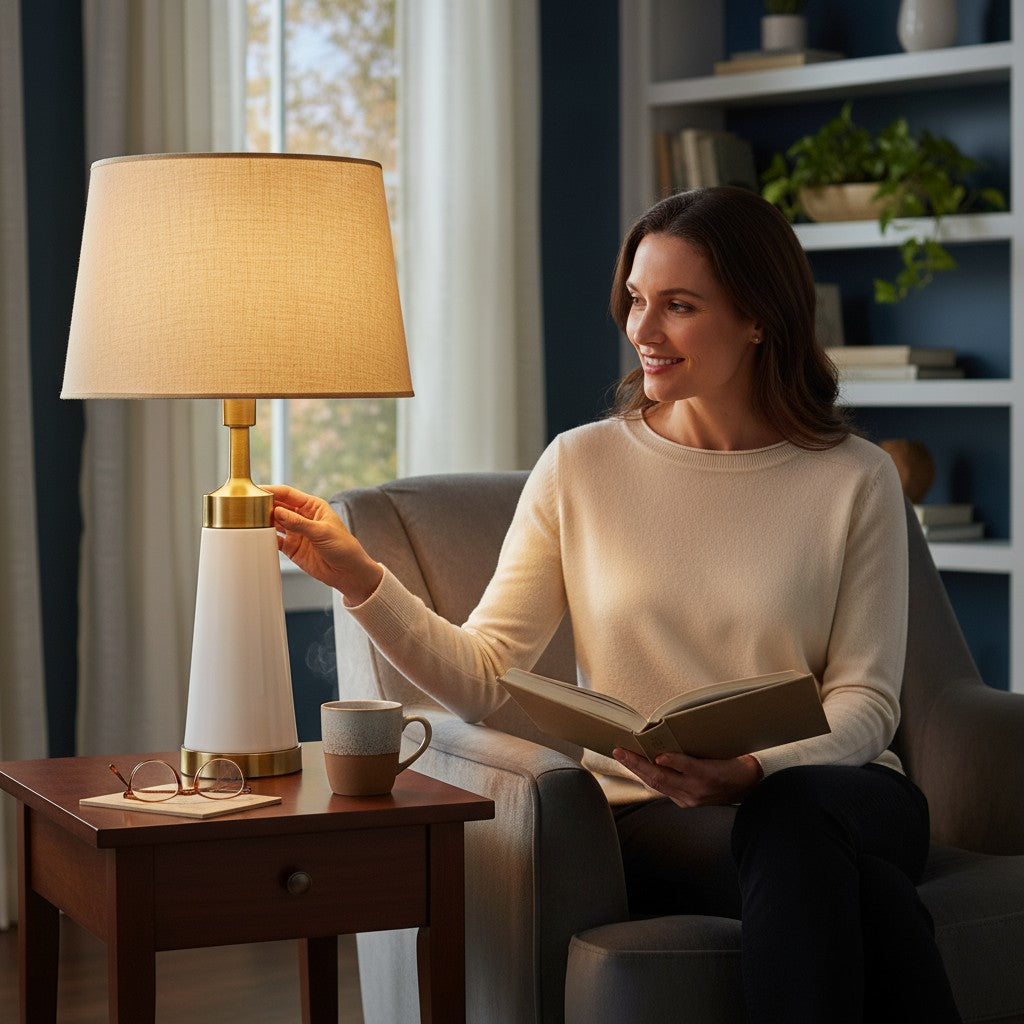 Cylindrical Metallic Side Table Lamp