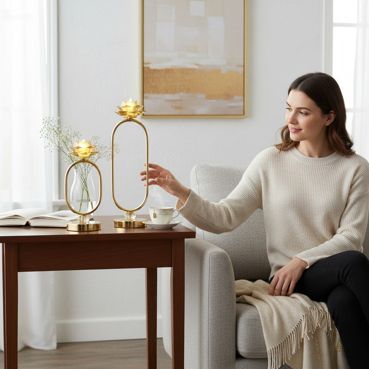 Elegance Crystal & Gold Metallic Candle Holder
