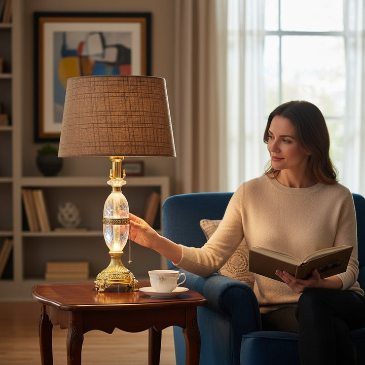 Liora Elegant Brass Crystal Table Lamp