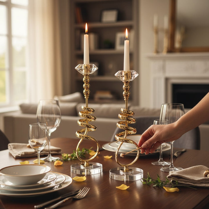 Modern Metallic Heavy Crystal Base Candle Holder