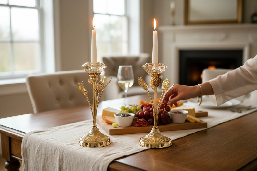 Golden Floral Crystal Candle Holders