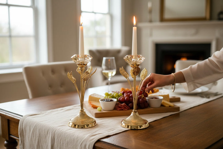 Golden Floral Crystal Candle Holders