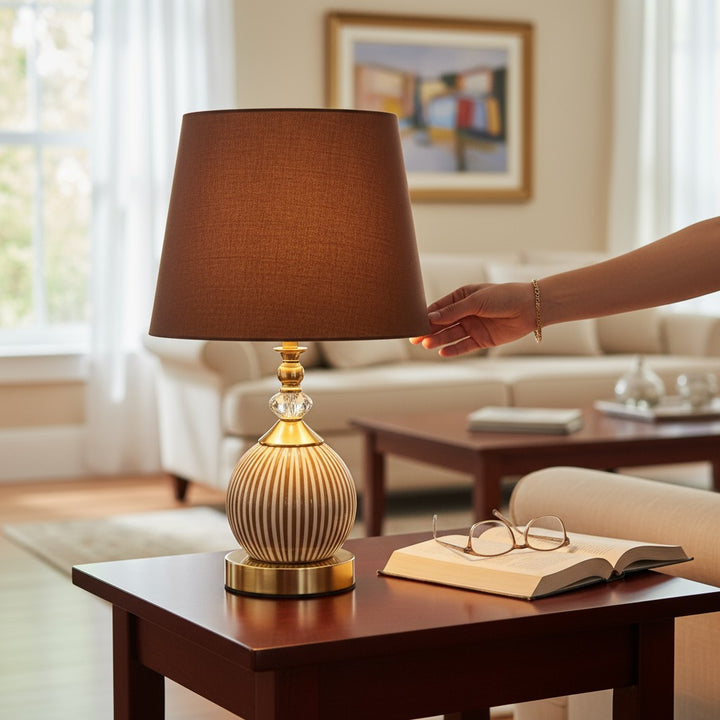 Striped Gold Ceramic Table Lamp