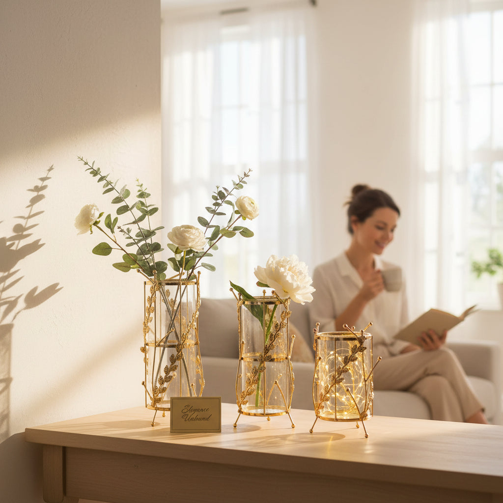 Golden Halo Geometric Candle Holders