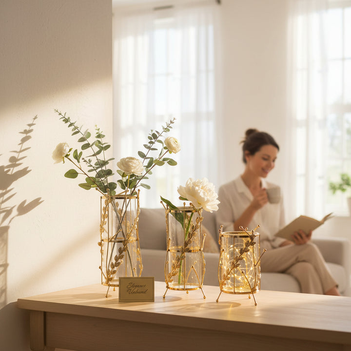 Golden Halo Geometric Candle Holders