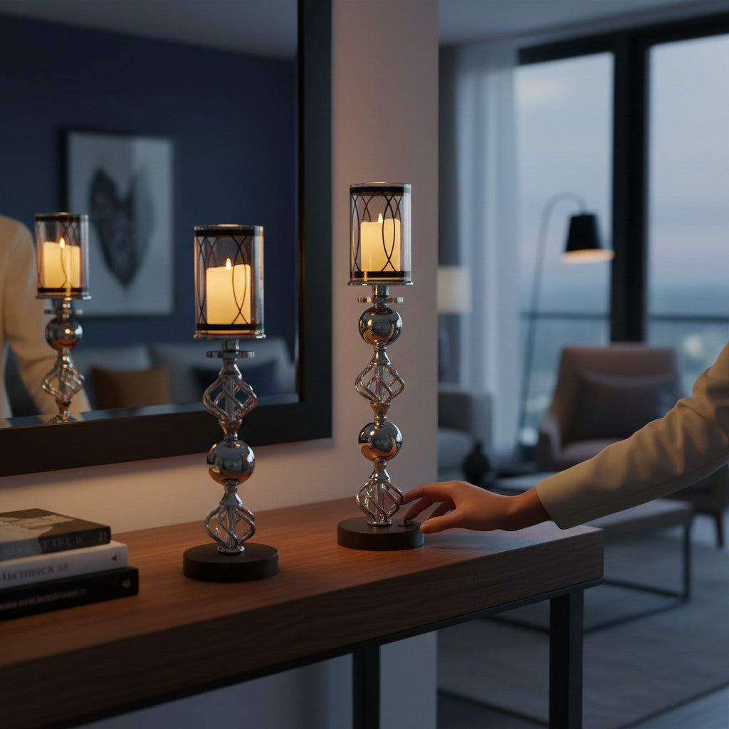 Hotel Luxe Silver Metallic Candle Stand