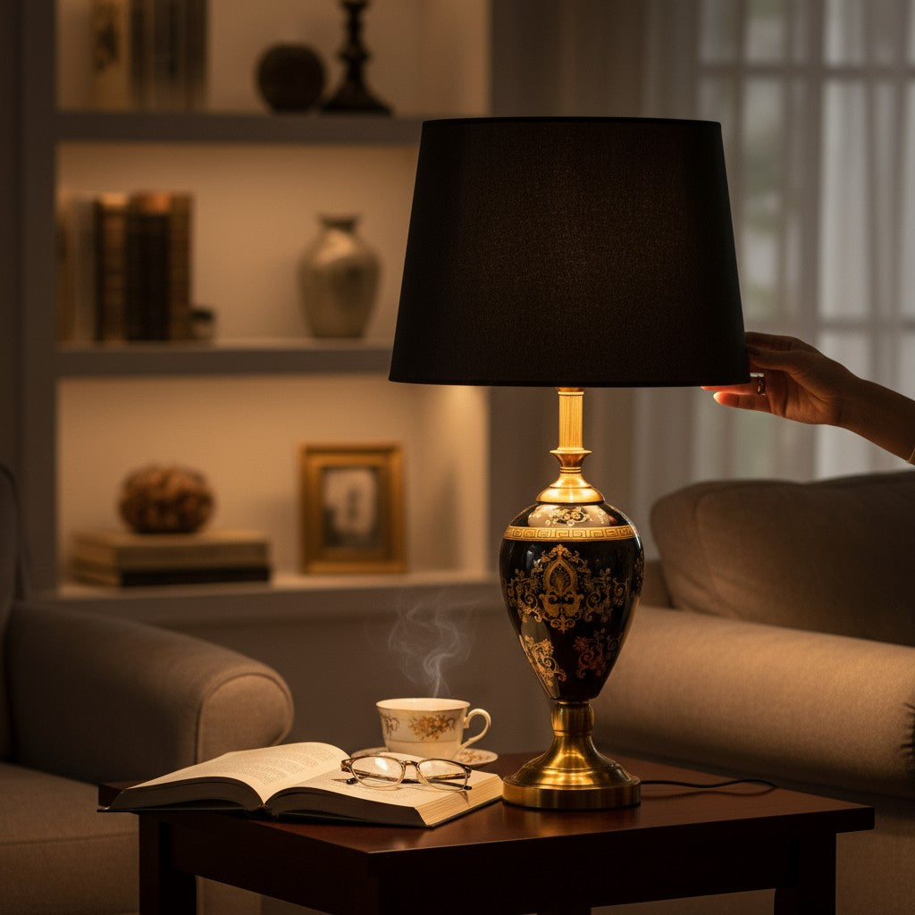 Medusa Royale Black Glass Side Table Lamp
