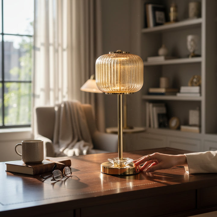 Aurora Luxe Brass LED Table Lamp with Artistic Glass Top
