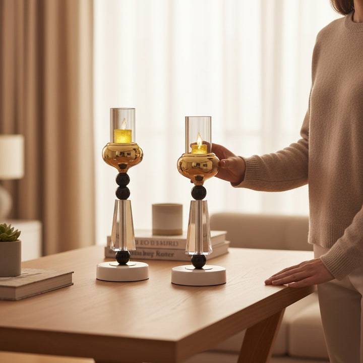 Luna Noir Crystal Candle Holders