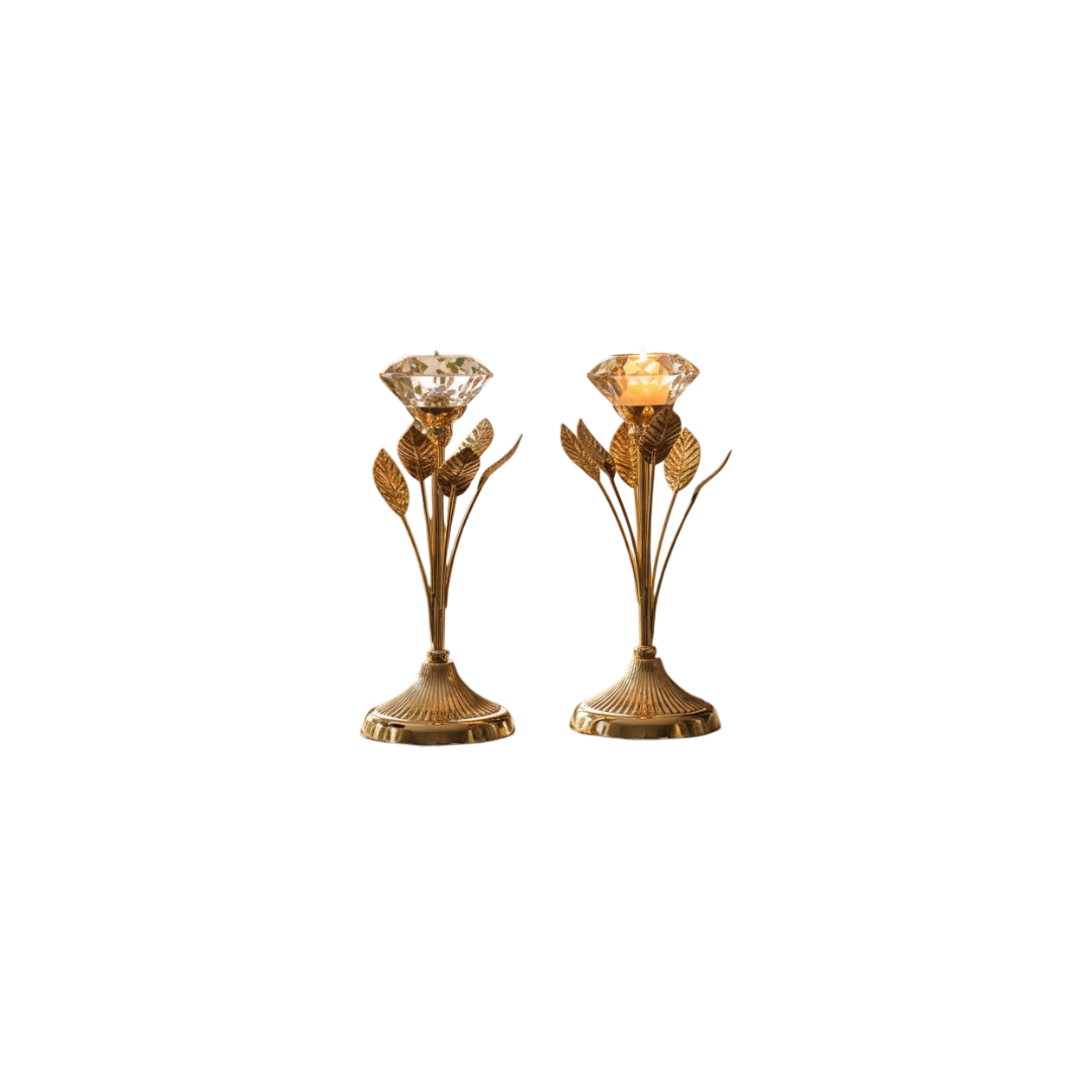 Golden Floral Crystal Candle Holders