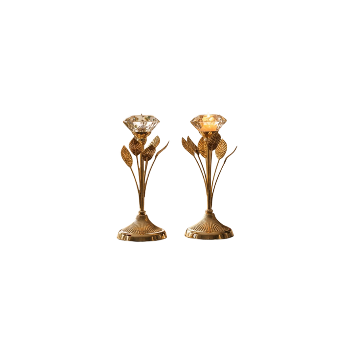 Golden Floral Crystal Candle Holders