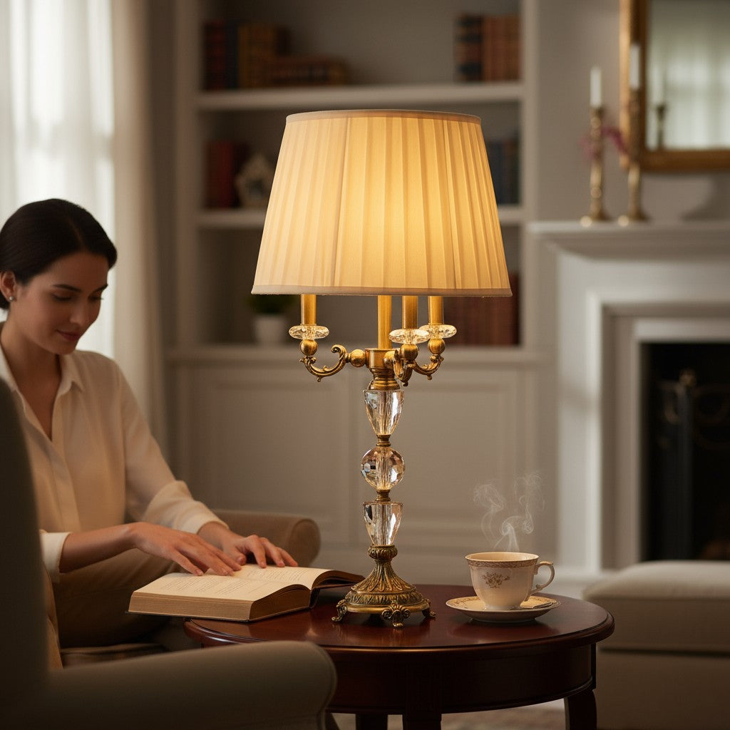 Opaline Luxe Brass & Crystal Table Lamp