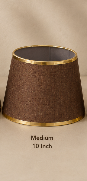 Brown Linen Fabric Lampshade pair with Gold Trim