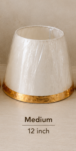 White Fabric Lampshade Pair with Gold Trim