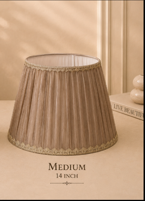 Pleated Taupe Fabric Lampshade Pair