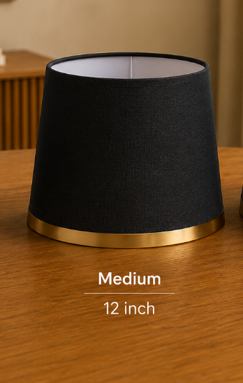 Black Fabric Lampshade Pair with Gold Trim