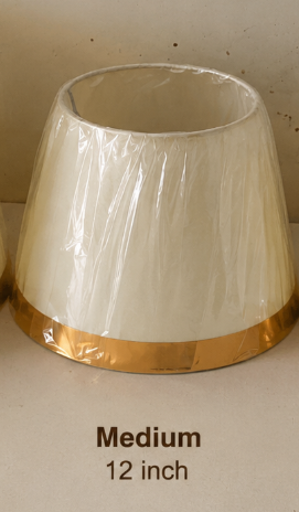 Off White Fabric Lampshade Pair with Gold Trim