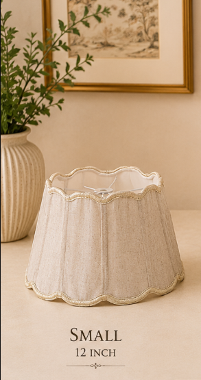 Scalloped Linen Fabric Lampshade Pair