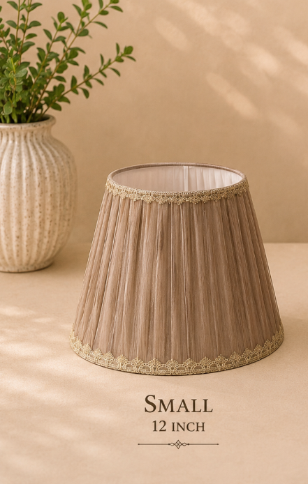 Pleated Taupe Fabric Lampshade Pair