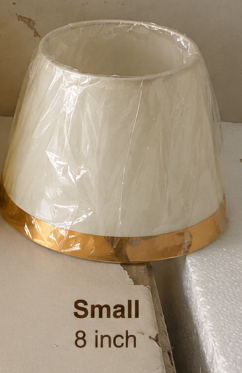 Off White Fabric Lampshade Pair with Gold Trim