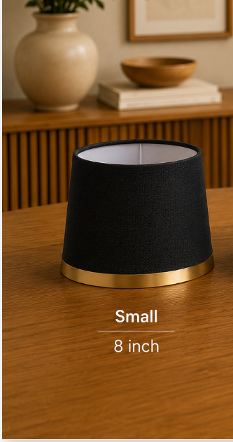 Black Fabric Lampshade Pair with Gold Trim
