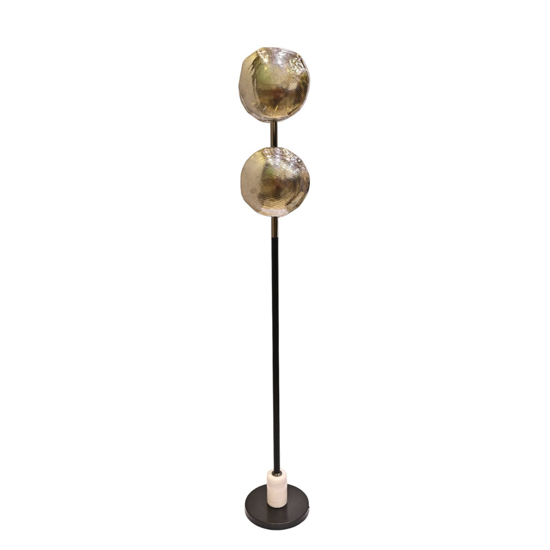 Midnight Halo – Black Crystal Bowl Floor Lamp